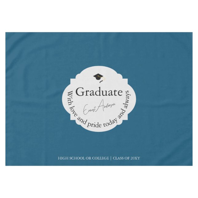 Nappe Bleu Script Diplômé Élégant Modernité Graduation (Devant (Horizontal))