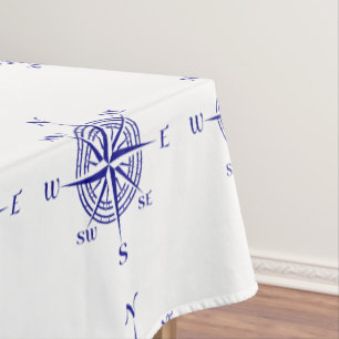 Nappe Bleu Sur Décor Côtier Blanc Rose De Compass