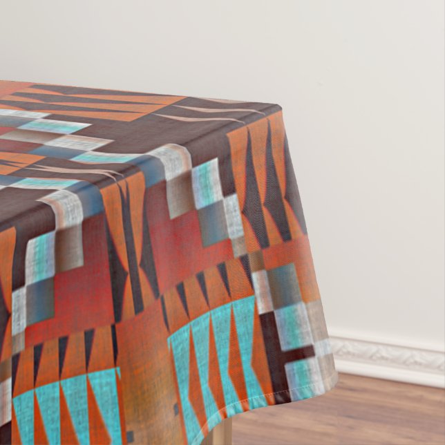 Nappe Bleu Turquoise Rouille Orange Rouge Brun Art Triba (In Situ)