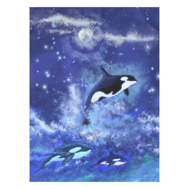 Nappe bleue avec baleines tueuses sur Pleine lune (Devant)