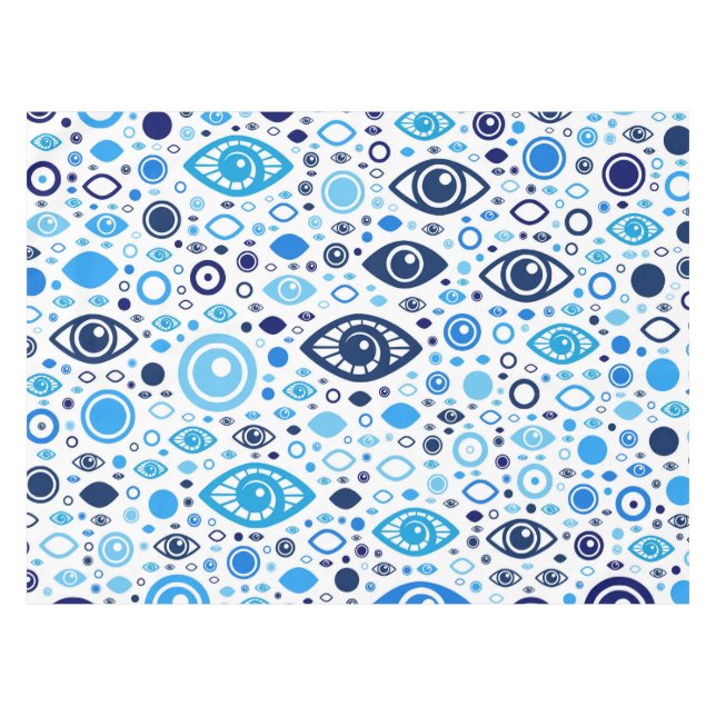 Nappe Bleus grecs et blanc de motif d'oeil mauvais (Devant (Horizontal))