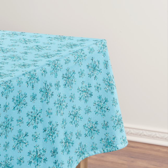 Nappe Blue Snowflakes-COTON TABLECLOTH 60x84 (In Situ)