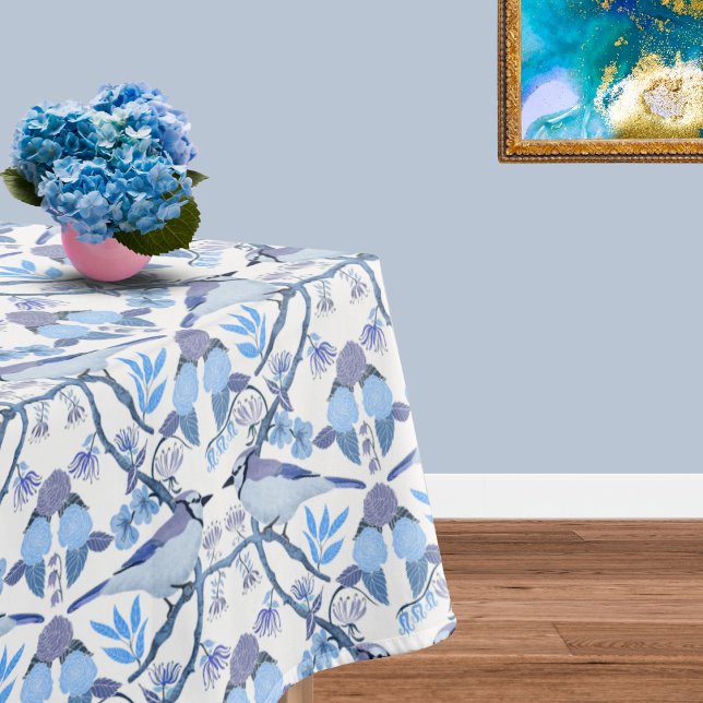 Nappe Bluejay Hydrangeas Botanical Peri Color 2022 (Bluejay-inspired botanical tablecloth: chic, trendy, Peri-of-the-Year perfection!)