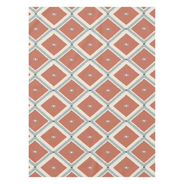 Nappe Boho Chic Terracotta et Indigo Géométrique Ikat Pa (Devant)