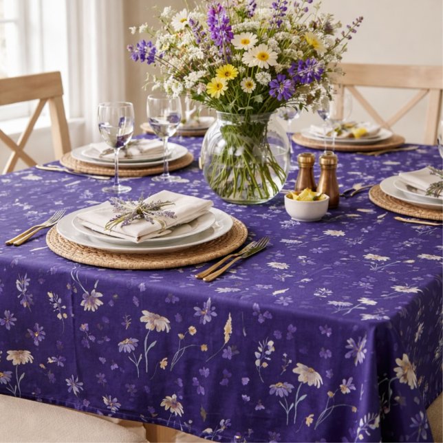 Nappe Boho Fleurs Sauvages Aquarelle Bleu Marine  (Créateur téléchargé)