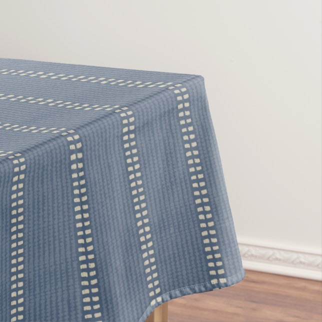 Nappe Boho géo lignes simples beige denim bleu rustique (In Situ)