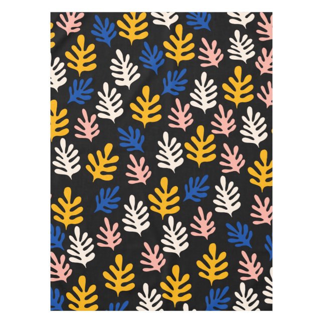 Nappe Boho Matisse Formes botaniques en bleu rose noir   (Devant)