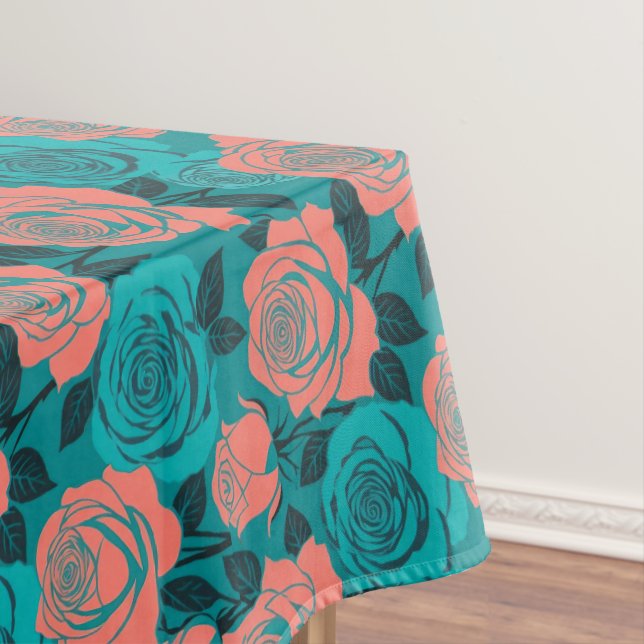 Nappe Boldly Stylized Roses In Shades Of Teal And Turquo (In Situ)