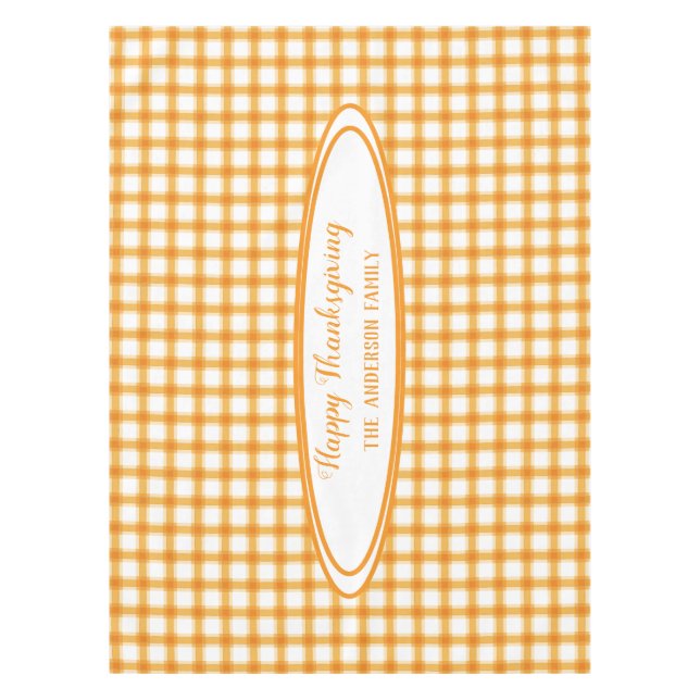 Nappe Bon thanksgiving Fall Orange Plaid Nom de famille (Devant)