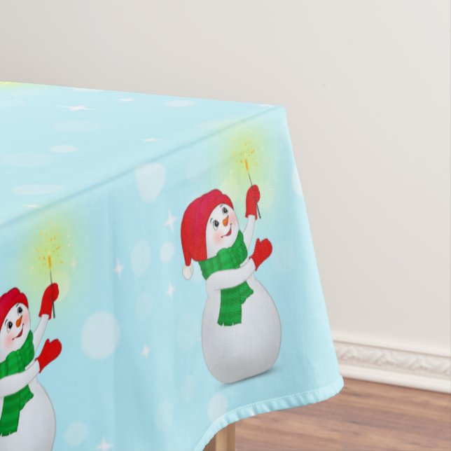 Nappe Bonhomme de neige de Noël sur fond bleu clair (In Situ)