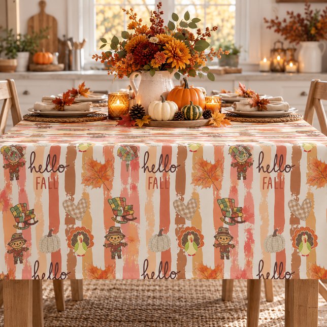 Nappe Bonjour Automne Patchwork Rustique Feuilles Orange (Créateur téléchargé)