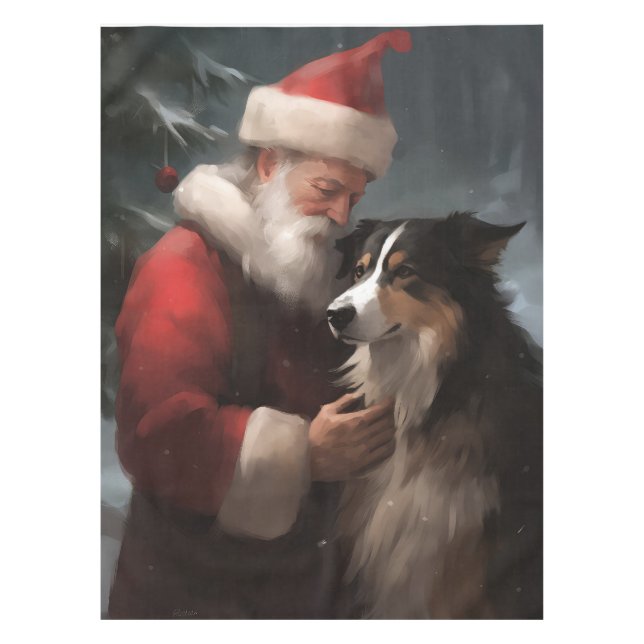 Nappe Border Collie avec le Père Noël Noël Festif (Devant)
