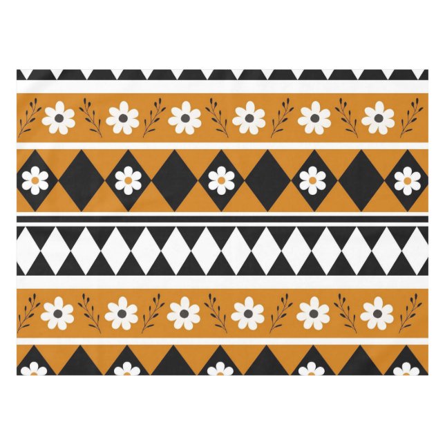 Nappe Bordure Fleur Diamant Boho Motif Floral (Devant (Horizontal))