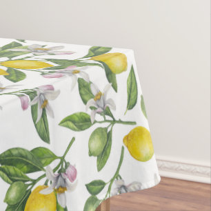 Nappe Branches de citron avec fleurs et fruits sur blanc