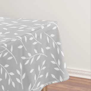 Nappe branches feuillues motif blanc sur gris ou TOUTE c