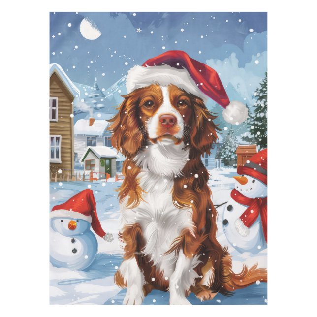 Nappe Brittany Spaniel Chien Hiver Merveilleux Noël  (Devant)