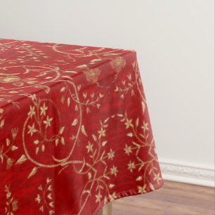 Nappe Broderie française d'or rouge de vacances florale