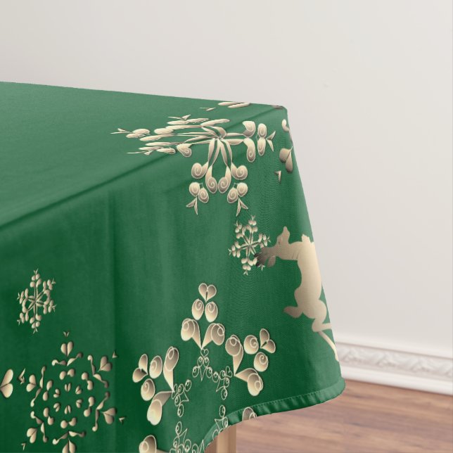 Nappe Bronzy Reindeer et Snowflakes sur Green (In Situ)