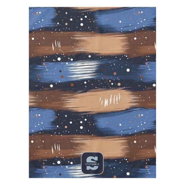 Nappe Brosses Abstraites en bleu, blanc et Brown (3) (Devant)