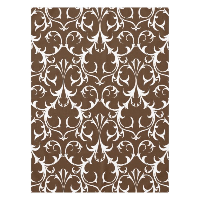 Nappe Brown foncé classique et blanc Damas Floral (Devant)