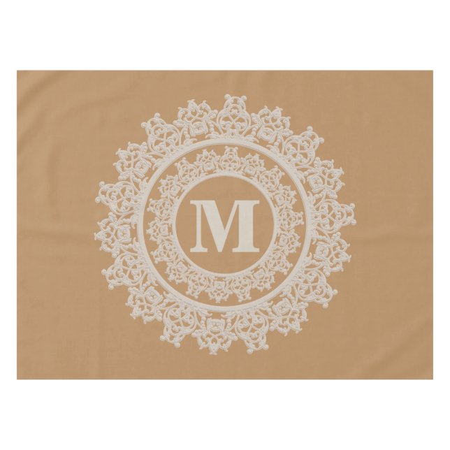 Nappe Brun de Tan et monogramme élégant crème (Devant (Horizontal))