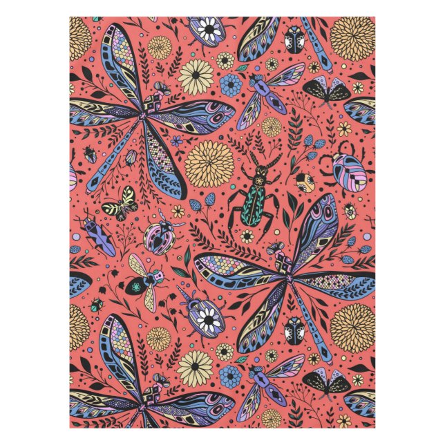 Nappe Bugs de Doodle sur corail rouge (Devant)