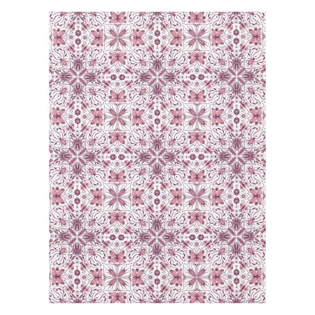 Nappe Buissons, magenta foncé et rose sur blanc (Devant)