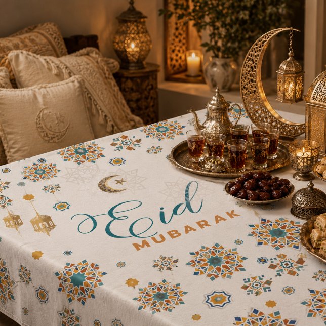 Nappe Calligraphie élégante Eid Mubarak Lune Étoiles  (Elegant Eid Mubarak Calligraphy Moon Stars Tablecloth)