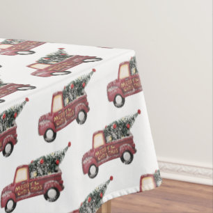 Nappe Camion Jouet Rouge vintage avec Motif Arbre de Noë