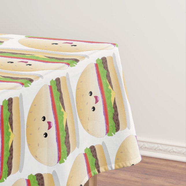 Nappe Caricature de hamburger kawaii joyeux (In Situ)