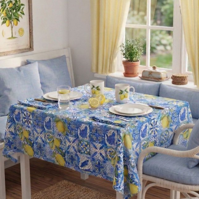 Nappe Carreau bleu français motif de citron décoration d (Créateur téléchargé)