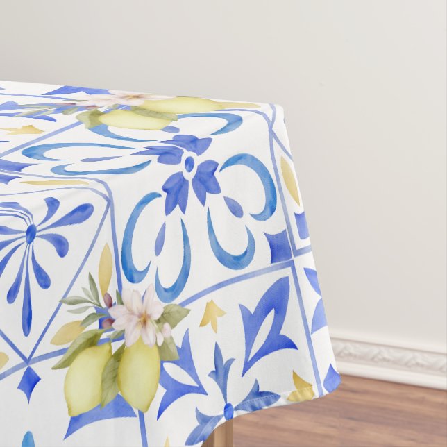 Nappe Carreau bleu motif de citron de style français (In Situ)