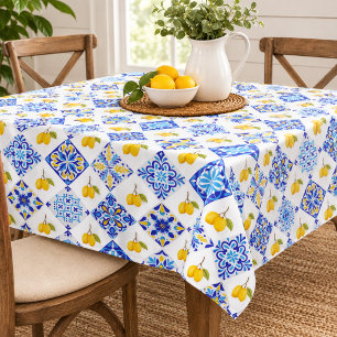 Nappe Carreau bleu motif français country citron