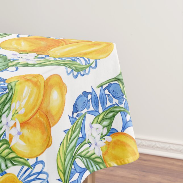 Nappe Carreau de majolique bleu et citrons à l'aquarelle (In Situ)