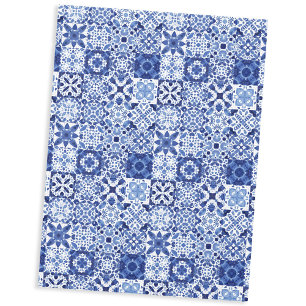 Nappe Carreaux Bleus Bleu Méditerranéen Motif Aquarelle