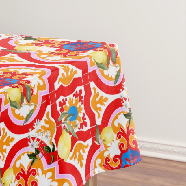 Nappe carreaux méditerranéens, citron, agrumes, (In Situ)