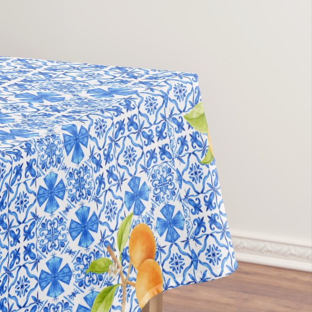 Nappe Carrelage bleu et blanc Azulejo avec oranges (In Situ)