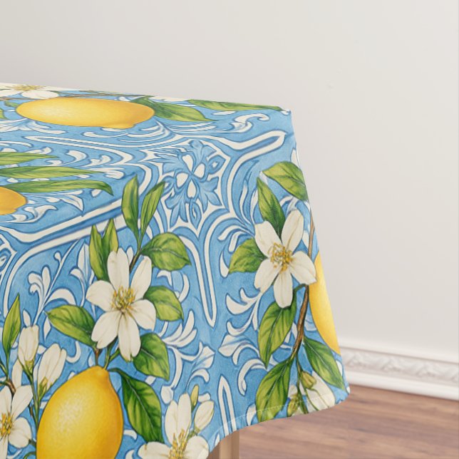 Nappe Carrelage Méditerranéen Bleu Aquarelle Citron (In Situ)