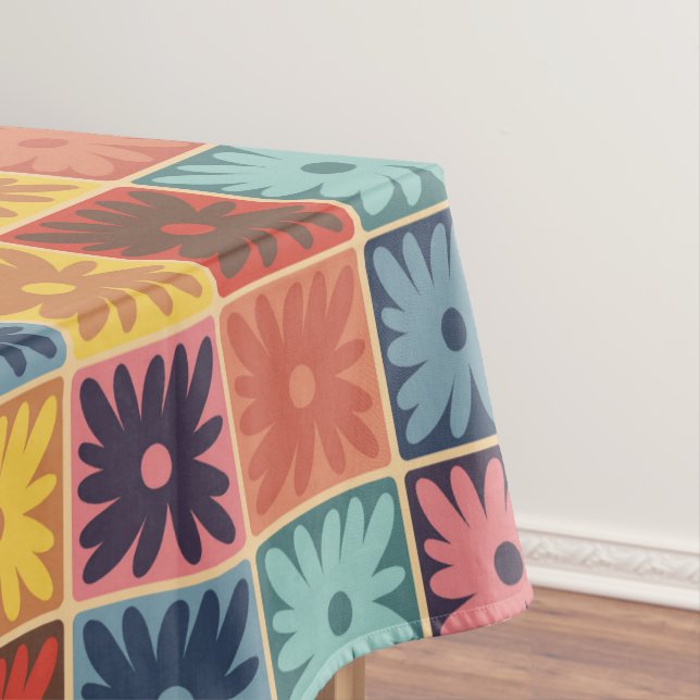 Nappe Carrés de fleurs les années 70 rétro à damiers mot (In Situ)