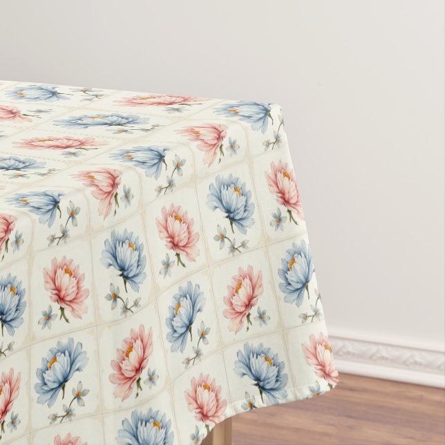 Nappe Carrés de fleurs rose et bleu (In Situ)