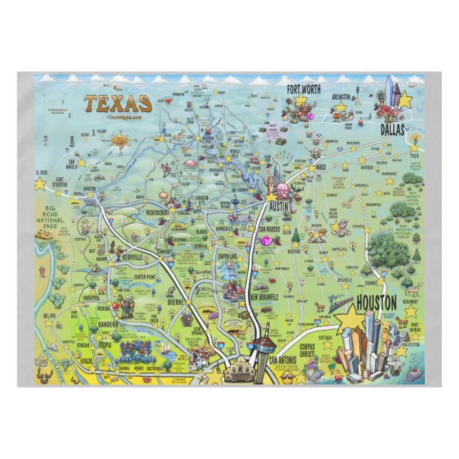 Nappe Carte de Texas en bandes dessinées (Devant (Horizontal))