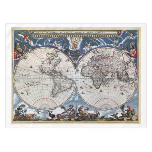 Nappe Carte de Vieux Monde antique 1664 reconstituée