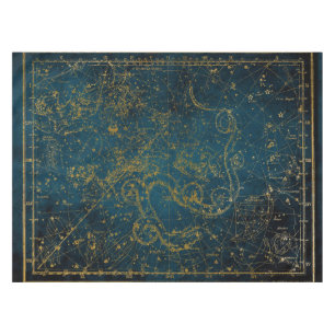 Nappe Carte des étoiles vintage illustrée bleu foncé et