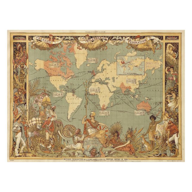 Nappe Carte du monde Antique 1886 Illustré (Devant (Horizontal))