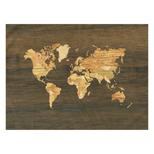 Nappe Carte en bois du monde (Devant (Horizontal))