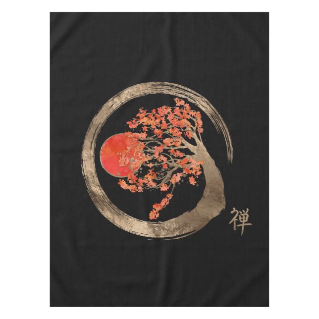 Nappe Cercle d'Enso de zen et arbre d'or de Sakura (Devant)