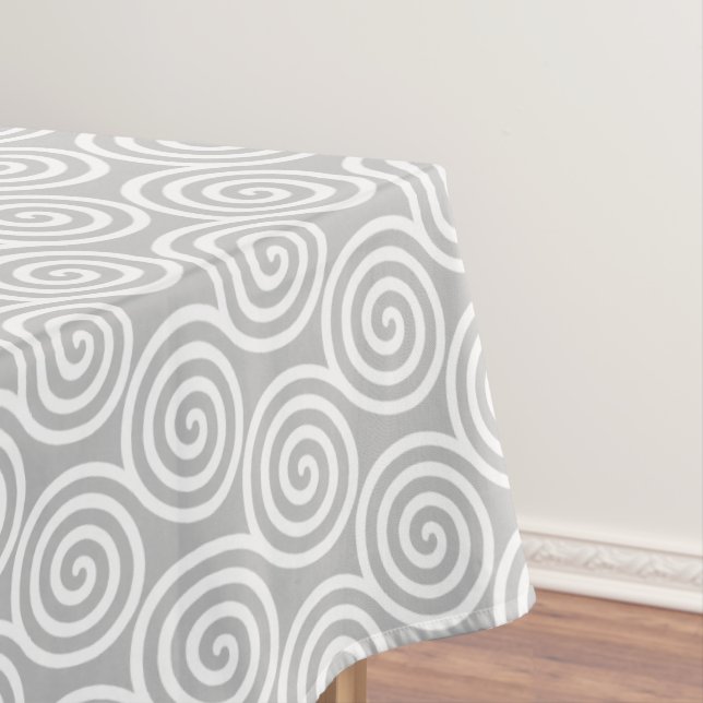 Nappe Cercles de spirale abstraits en gris clair et blan (In Situ)