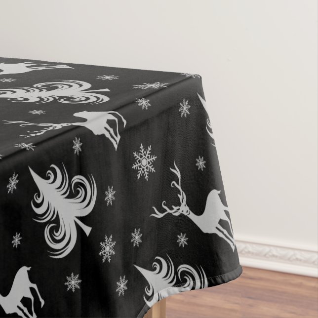 Nappe Cerf de Noël Motif de Fête de Noël Noir Argent (In Situ)
