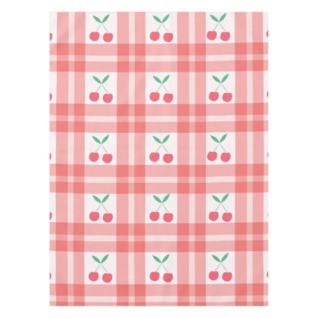 Nappe Cerises sur motif carreaux rouge à gingham  (Devant)