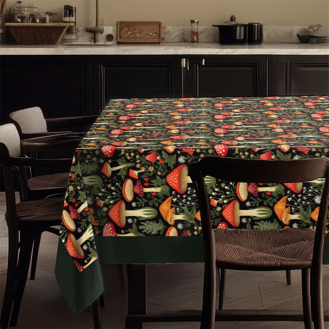 Nappe champêtre inspirée des champignons et des mo (Nature-Inspired Tablecloth Mushrooms & Moss Art)